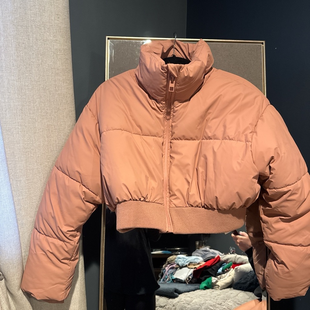 Zara Tan Cropped Puffer Jacket High Collar